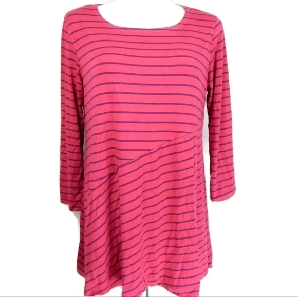Cut Loose Pink Striped Asymmetrical Top - Picture 1 of 3